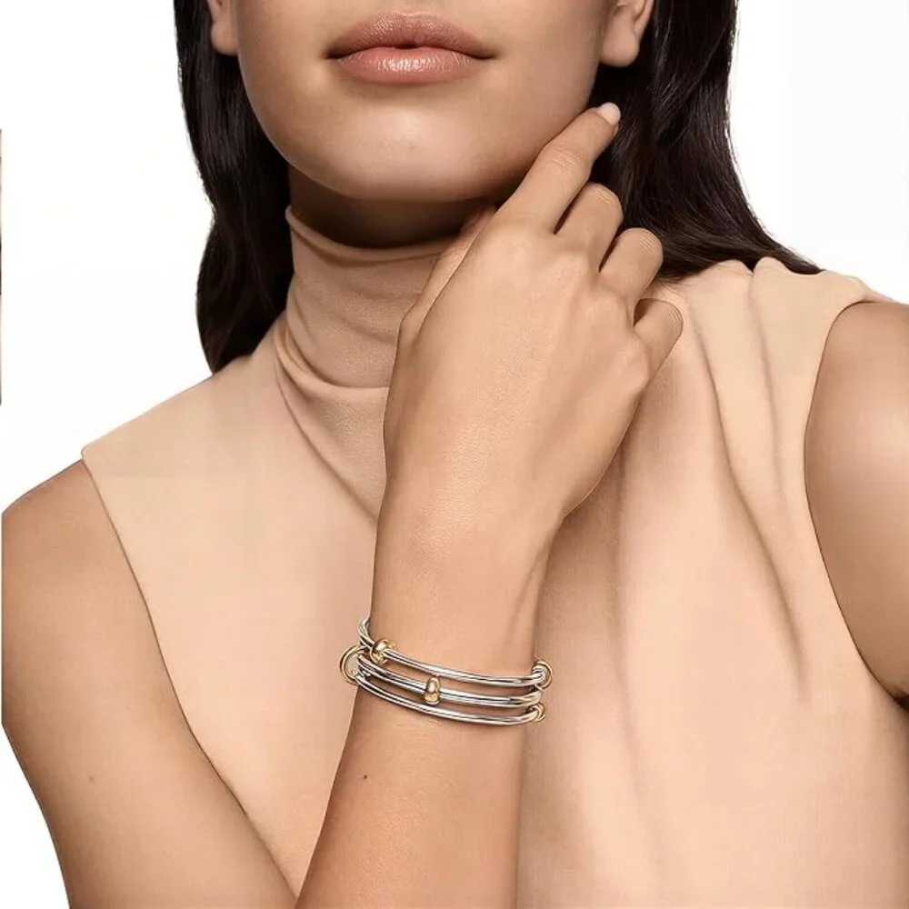 Two-Tone Silver and Gold Stackable Bangle Bracelet